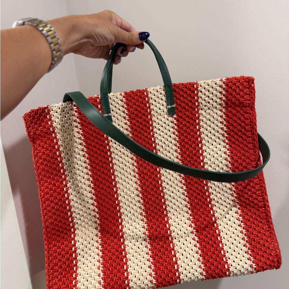 Clare V. Summer Simple Summer Tote in the Cream & Bright Poppy